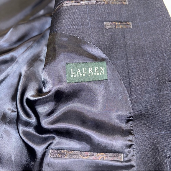 Lauren Ralph Lauren Men’s Navy Blue Windowpane 2-Pc Wool Suit ~ Size 48R ~ 40x32 - Picture 2 of 16